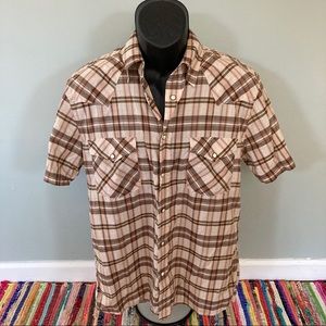 EXPRESS Fall Plaid Flannel Shirt Brown Medium